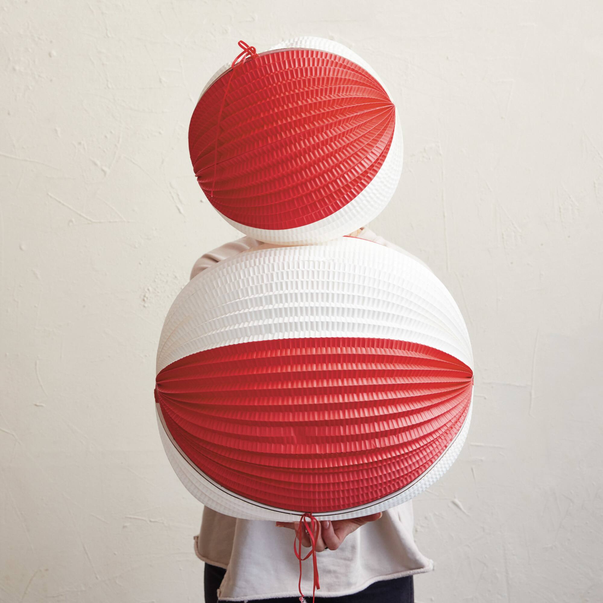 Hello Honey® 12" Red & White Crinkle Paper Folding Ball Ornament